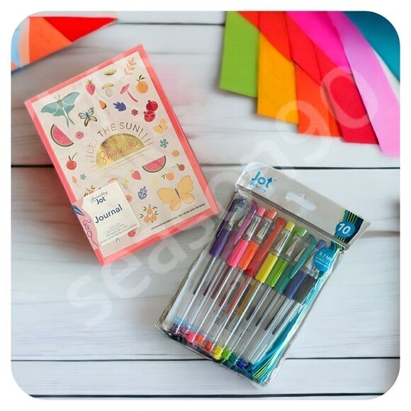 JOT 5x7 Journal w "Let the Sun Shine In" Sticker Pack / JOT 10-Pc Gel Pens SET - Picture 1 of 9